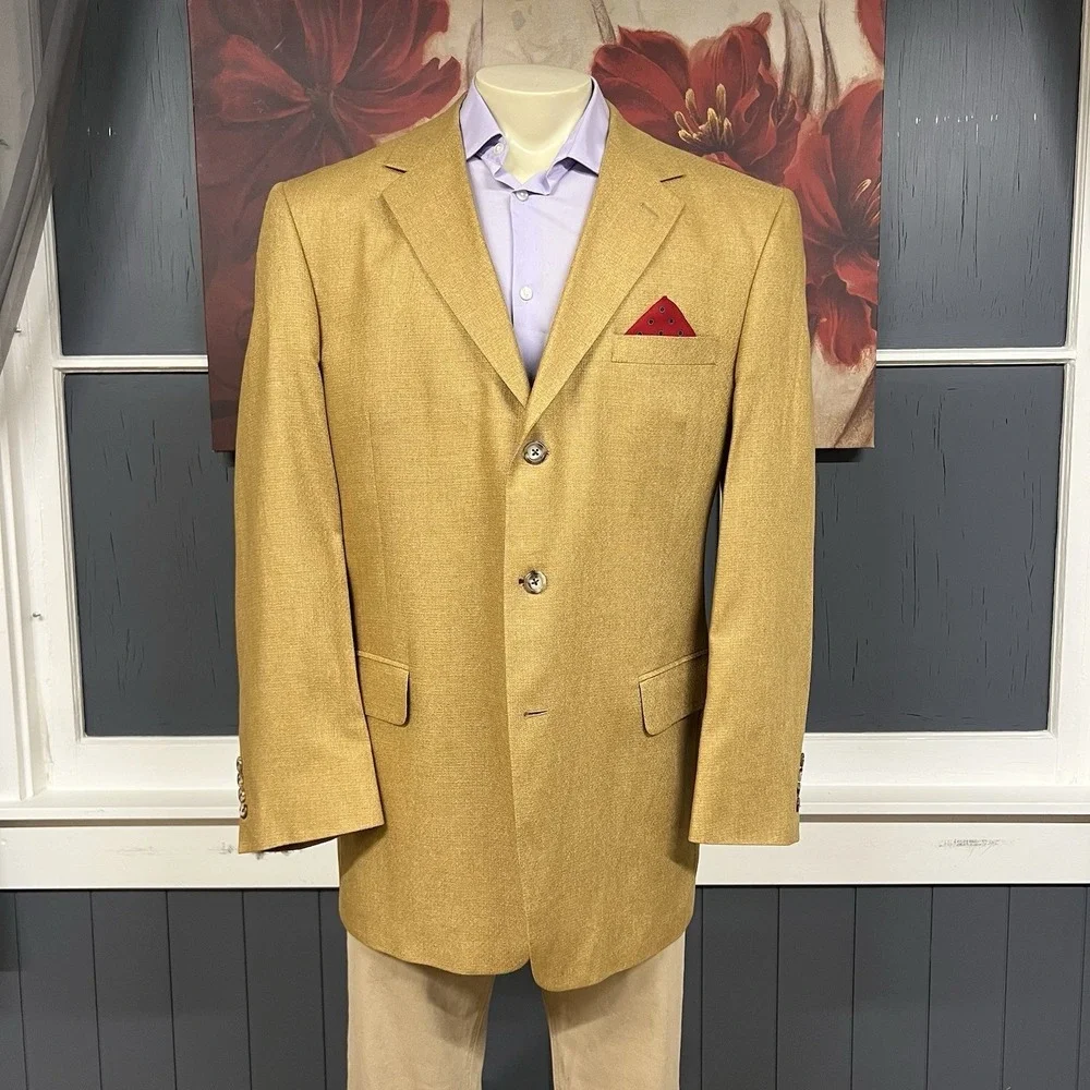 Vintage Jos A Bank Silk Golden Blazer Jacket Sport Coat Mens 44L Long 3Button
